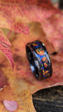 Black Ceramic Band with Red Burl Dichrolam