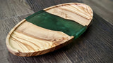 Oval Olive Wood Tray with Green Epoxy